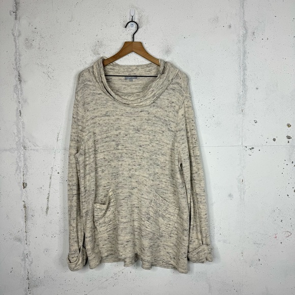 Habitat Cream Gray Speckled Cowl Neck Oversize Tunic Sweater Boucle Knit XL - Picture 1 of 12